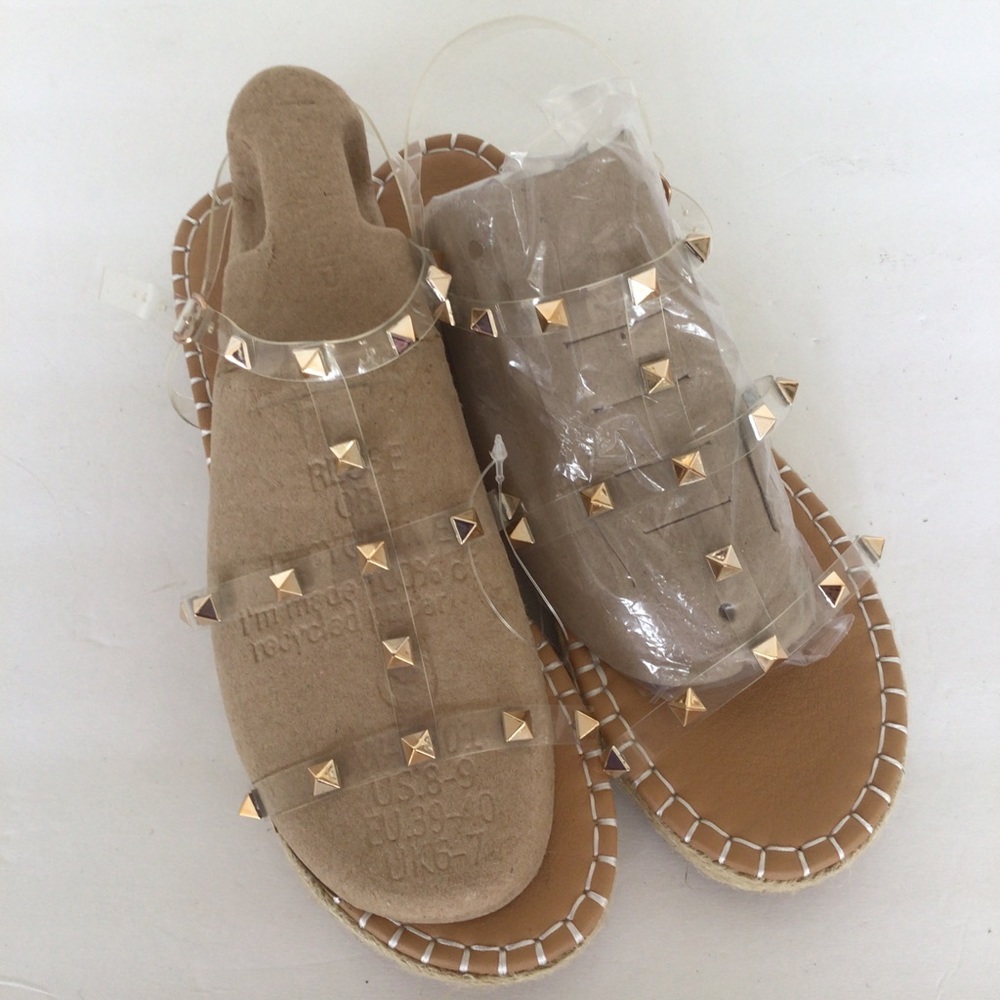 BAMBOO CLEAR STRAP GLADIATOR ROCKSTUD ESPADRILLE SANDALS SIZE 8.5 NWT